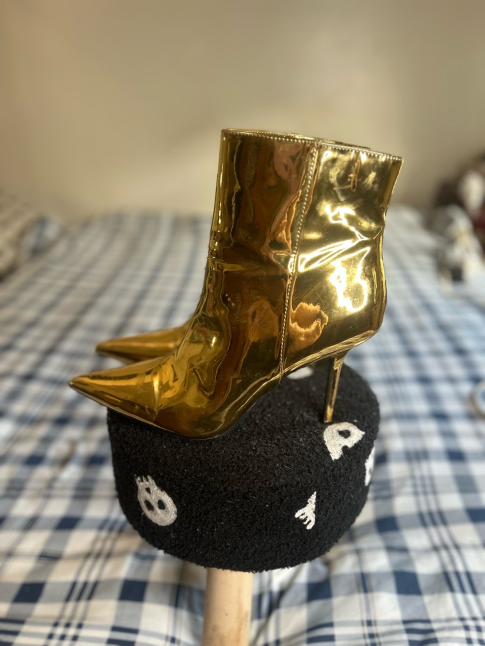 Metallic Gold Stiletto Ankle Boots